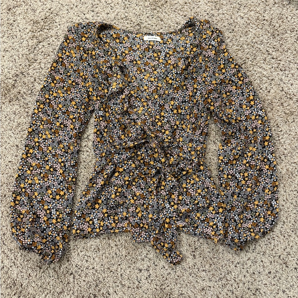 Max Studio Yellow and Black Floral Blouse